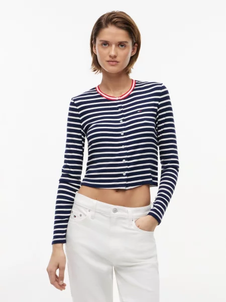 Tommy Jeans Kardigán námornícka modrá / červená biela