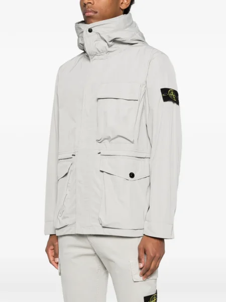 Geacă Stone Island cu glugă cu strasuri gri
