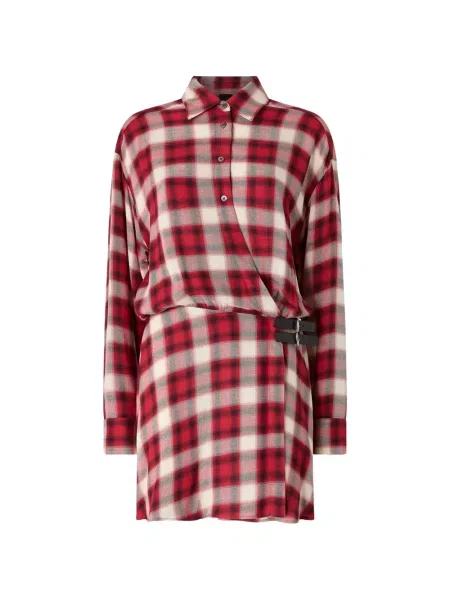 Rochie tip cămașă Pinko în carouri cu cataramă roșu