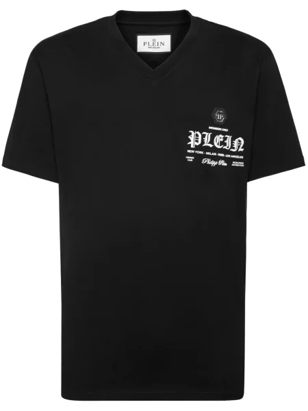 Tricou Philipp Plein cu imagine cu decolteu în V negru
