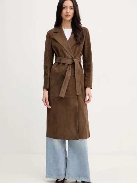 Marella palton de piele întoarsă OBLARE maro