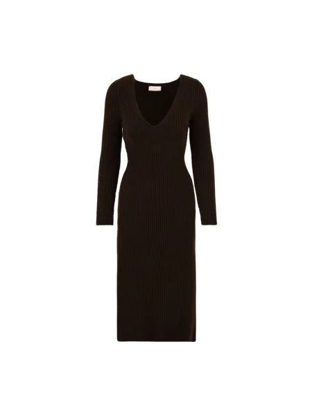 Sukienka maxi Akep wełniana z dekoltem w serek brązowa