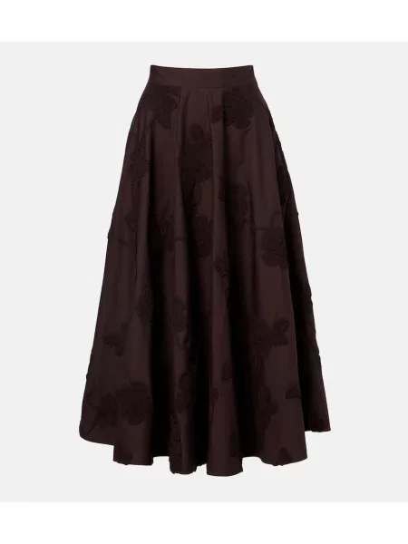 Fustă midi Rotate cu broderie până la genunchi maro