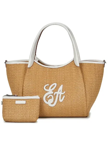 Geantă shopper Emporio Armani de paie bej