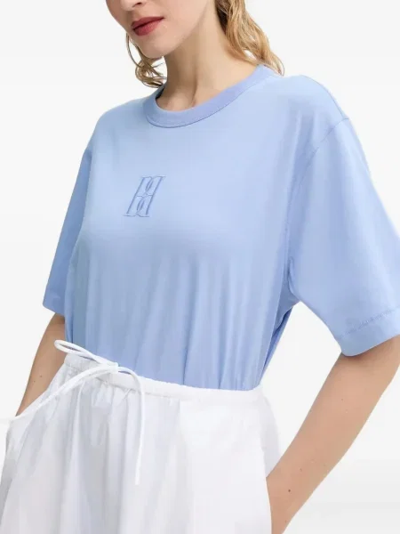 Tricou By Malene Birger cu broderie scurt albastru