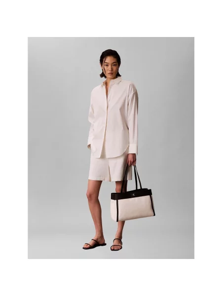 Plátěná shopper kabelka Calvin Klein biela