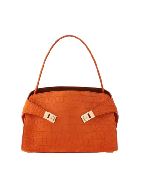 Torebka skórzana Ferragamo zamszowa bez fiszbin pomarańczowa