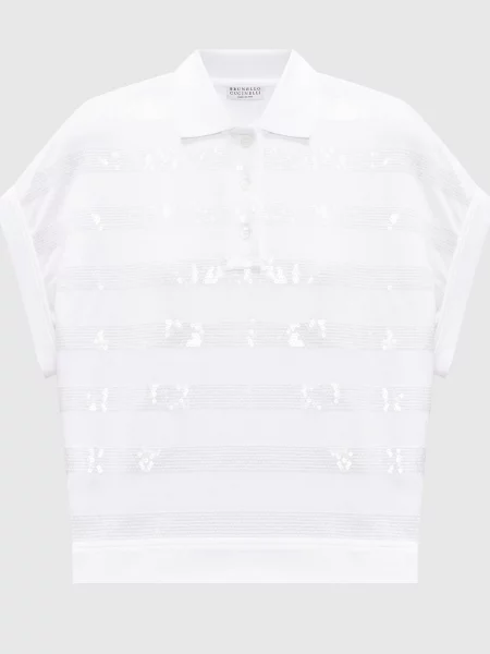 Поло з паєтками Brunello Cucinelli біле