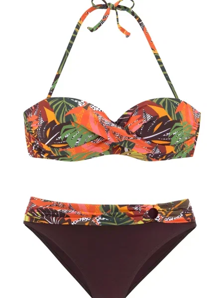 VIVANCE Bikiny čokoládová zelená / oranžová žlutá