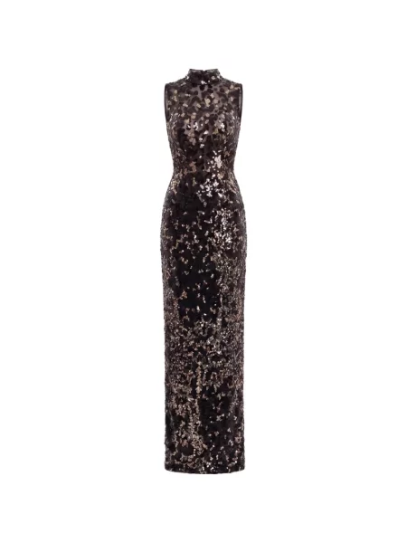 Rochie maxi Saiid Kobeisy cu broderie fără mâneci negru