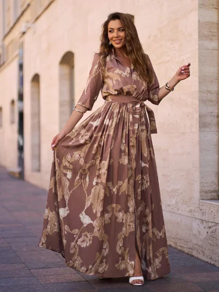 Сукня максі ISSA Plus коричневий