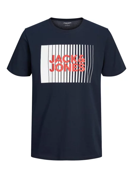 JACK & JONES Tricou bleumarin / roșu / murdar alb