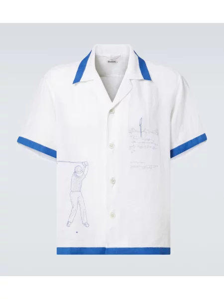 Lanena srajca Bode z vezenjem bela