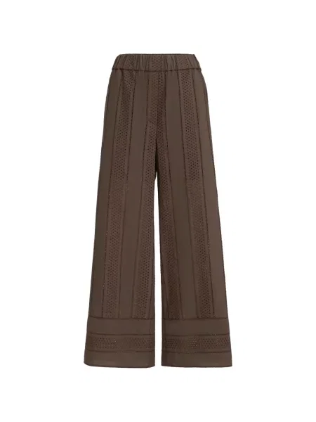 Pantaloni Brunello Cucinelli cu broderie din poplin alergare maro