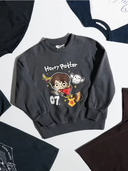Sinsay Mikina crewneck soft touch s potiskem Harry Potter šedá