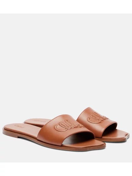 Sandale Chloé din piele cu model floral maro