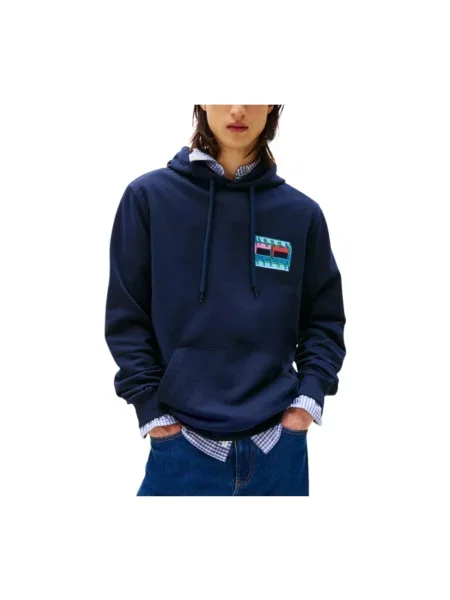 Bluza z kapturem o kroju regular fit z czystej bawełny Tommy Jeans niebieska