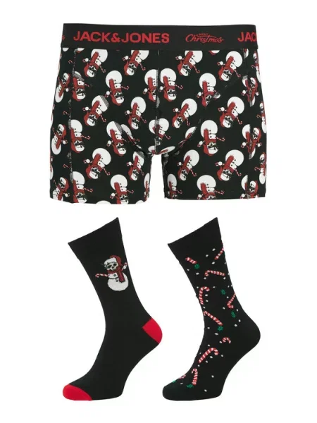 Jack & Jones Komplet boksarice in nogavice Snow Skulls Giftbox črna