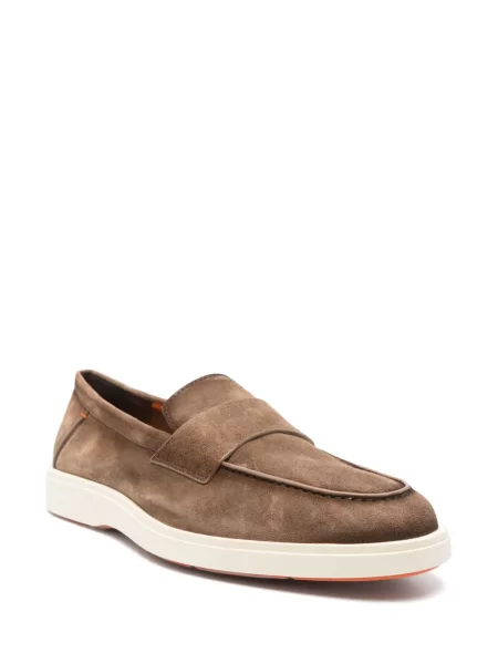 Pantofi loafer Santoni din piele de căprioară maro