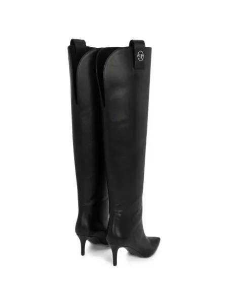 Botine Philipp Plein din piele cu toc jos negru