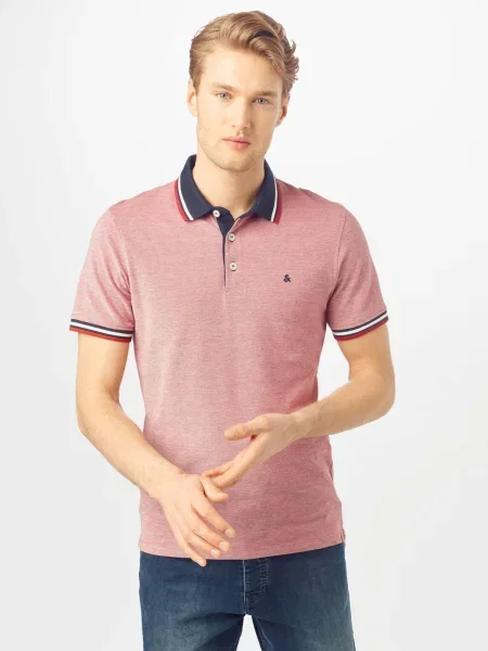 JACK & JONES Majica Paulos mornarska / temno modra / rdeča / pastelno rdeča bela