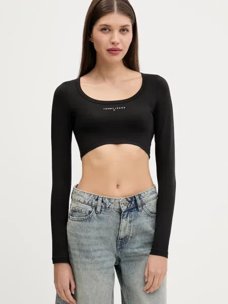 Блуза с дълги ръкави Tommy Jeans черно