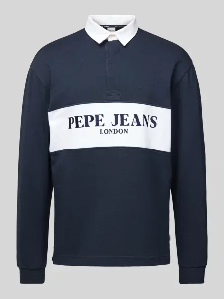 Bluza z kołnierzykiem polo model ‘Joey’ Pepe Jeans granatowa