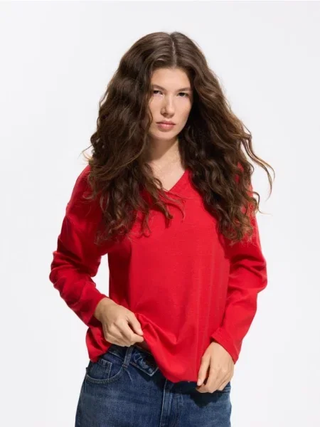 Reserved Tricou cu mânecă lungă cu conținut ridicat de modal roșu