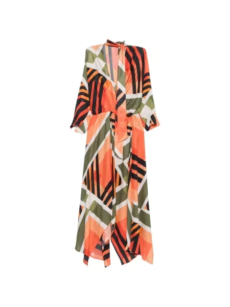 Rochie Simona Corsellini cu imagine cu imprimeu geometric portocaliu