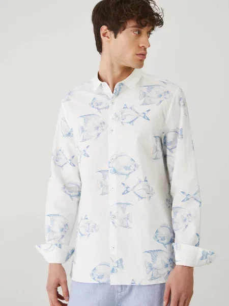 Ленена риза Medicine мъжка със стандартна кройка с класическа яка синьо