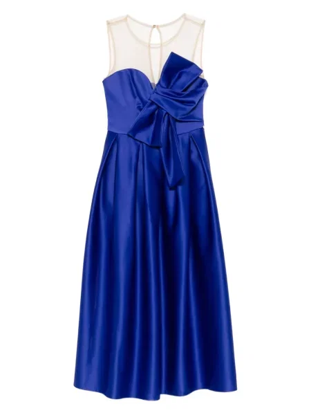 Sukienka koktajlowa Nissa z kokardką z siateczką do kolan niebieska