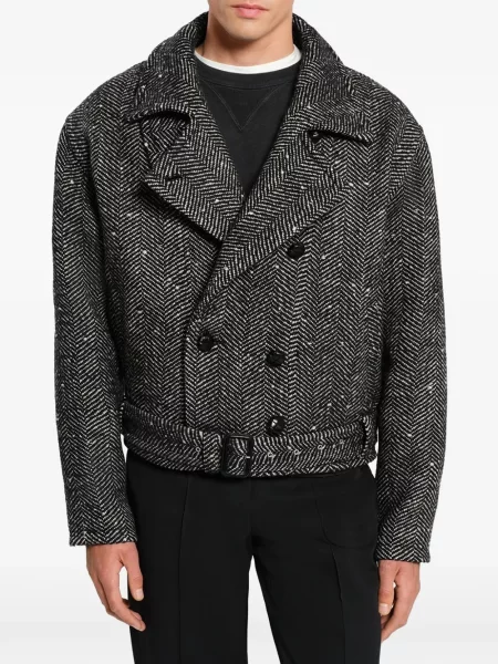 Cu centură palton Isabel Marant cu model herringbone negru