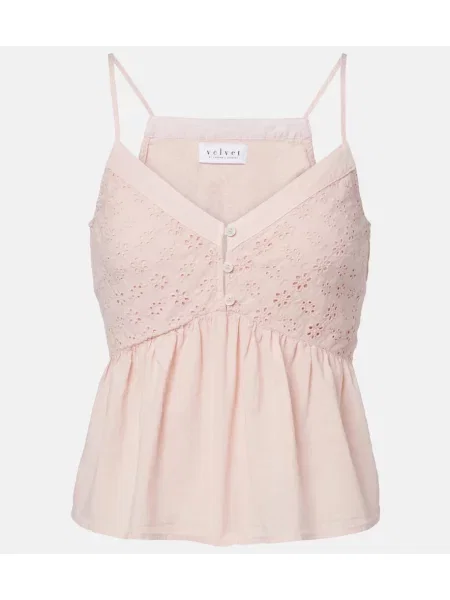 Top Velvet cu broderie de catifea roz