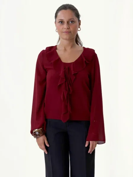 TEESHOPPEN Bluză roșu burgundy alba