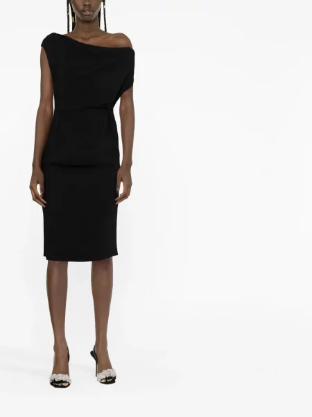 Drapiruota midi suknelė Alexandre Vauthier iki kelių vieno peties juoda