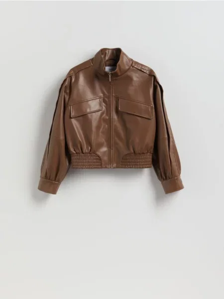 Reserved Jachetă biker din piele ecologică maro