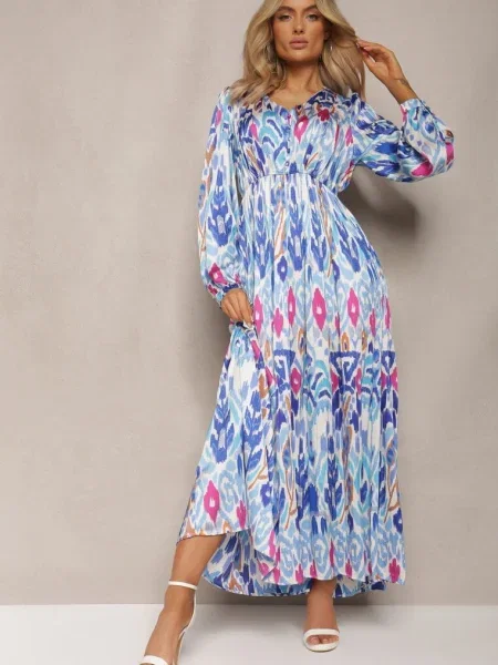 Rochie Cloș cu în Talie în Stil Boho Mizza albastră