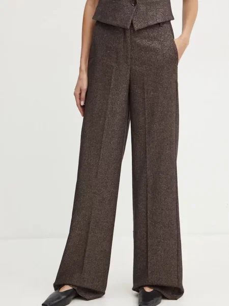 Marella pantaloni din lana lat high waist maro