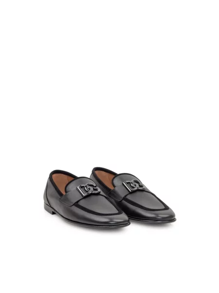 Półbuty Dolce And Gabbana skórzane z logo na sprzączkę czarne
