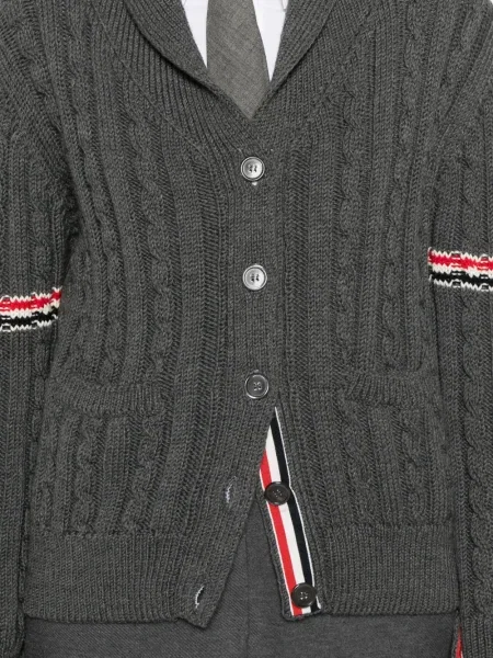 Cardigan Thom Browne cu dungi tricotate gri