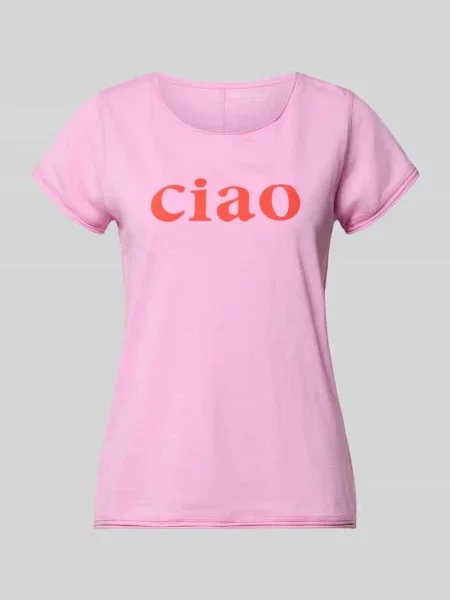 T-shirt z nadrukiem z napisem i okrągłym dekoltem Christian Berg Woman różowa