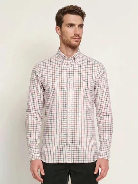 Hackett London Koszula Tattersall O Dopasowanym Kroju orange pomarańczowa