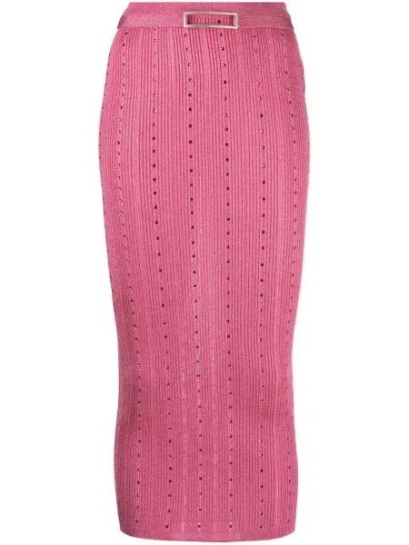 Fustă midi Alessandra Rich tricotate până la genunchi roz