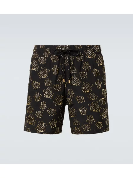 Plavalne hlačke Vilebrequin z vezenjem iz žakarda črna