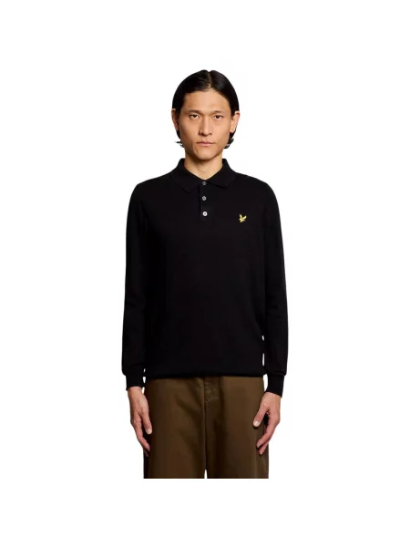 Dlhý tričko Lyle & Scott z merina s dlhými rukávmi čierna