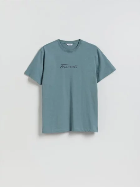 Футболка Reserved с принтом зеленая