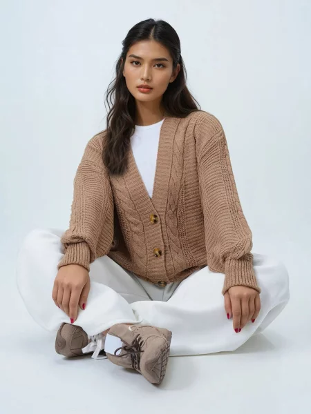 Trend Alaçatı Stili Geacă tricotată închis bej