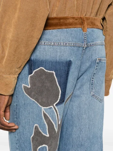 Blugi Marni de catifea cu model floral albastru