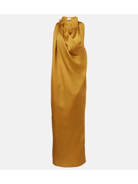 Rochie maxi Khaite de mătase drapată de costum galben