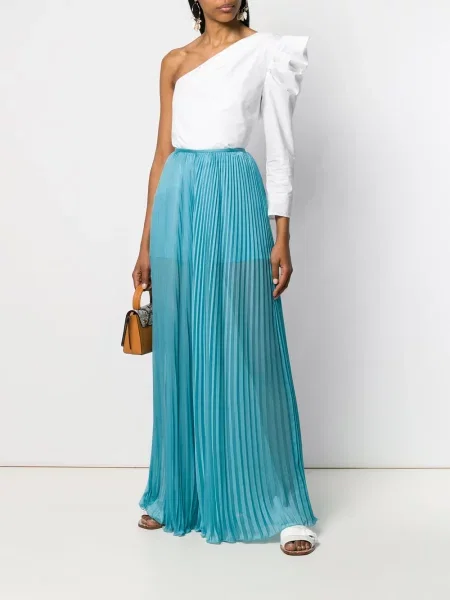 Pantaloni Alberta Ferretti plisate cu picior lat albastru